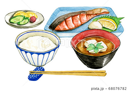 和風の朝食　水彩画 68076782