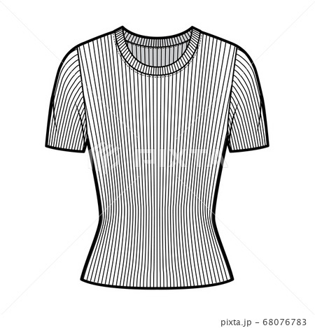 Ribbed crew neck knit sweater technical fashion illustration with short rib sleeves, close-fitting shape. Ribbed crew neck knit sweater technical fashion illustration with short rib sleeves, close-fitting shape. 68076783