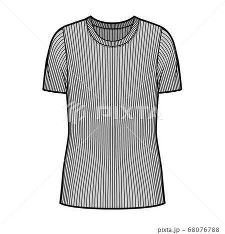 Ribbed crew neck knit sweater technical fashion illustration with short rib sleeves, oversized body, tunic length. Ribbed crew neck knit sweater technical fashion illustration with short rib sleeves, oversized body, tunic length. 68076788