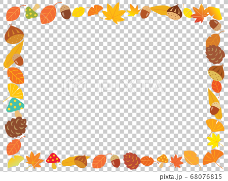 秋の栗とドングリとイチョウや紅葉のフレームのイラスト素材