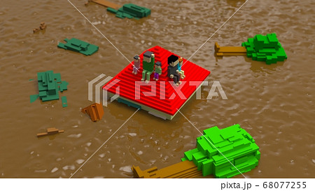 河川氾濫 家水没 救助待ち 水害 災害 CG 河川氾濫 家水没 救助待ち 水害 災害 CG 68077255