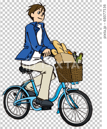 イラスト 手描き ビジネス 男性 サイクリング 自転車 買い物のイラスト素材
