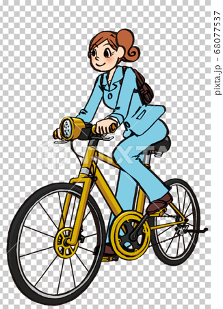 イラスト 手描き ビジネス 女性 スーツ 自転車 通勤のイラスト素材