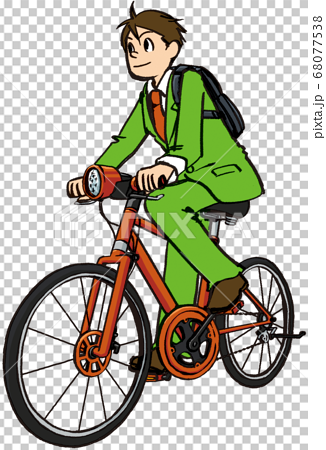 イラスト 手描き ビジネス 男性 スーツ 自転車 通勤のイラスト素材