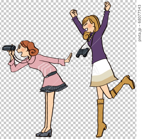 イラスト 手描き ビジネス 女性 私服 発見のイラスト素材