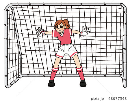 イラスト 手描き ビジネス 女性 趣味 サッカー キーパー ゴール スポーツのイラスト素材