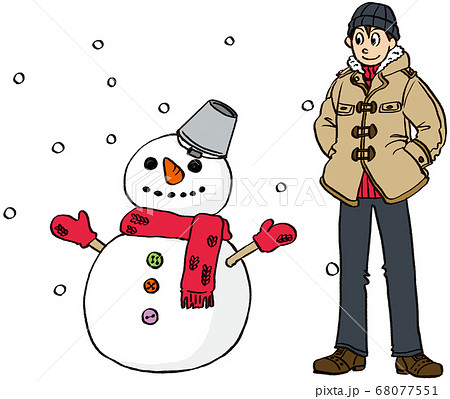 イラスト 手描き ビジネス 男性 冬 雪だるま コート ウィンターのイラスト素材