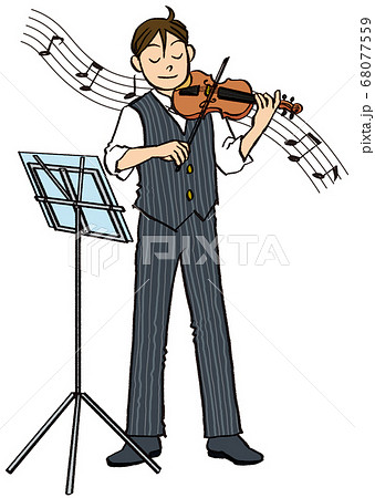 イラスト 手描き ビジネス 男性 趣味 バイオリン 演奏 音楽のイラスト素材
