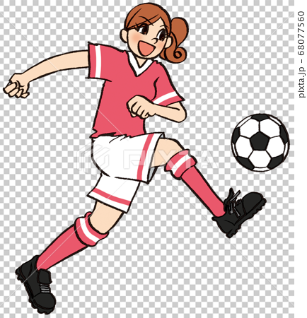 イラスト 手描き ビジネス 女性 趣味 サッカー ドリブル スポーツのイラスト素材