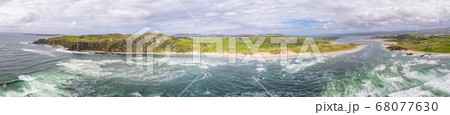 Aerial view of Doagh and five finger strand, north coast county Donegal, Ireland 68077630