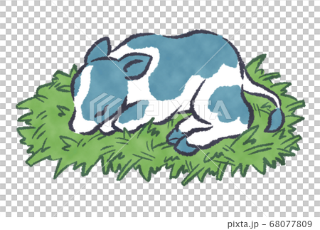 Illustration of a calf sleeping on the grass Illustration of a calf sleeping on the grass 68077809