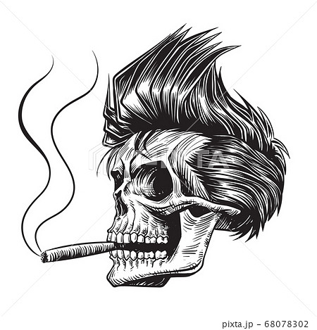 Skull smoking cigar vector illustrationのイラスト素材 [68078302