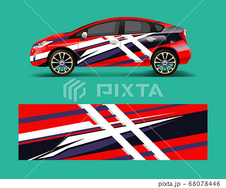 Car decal wrap design vector with wave element . 68078446