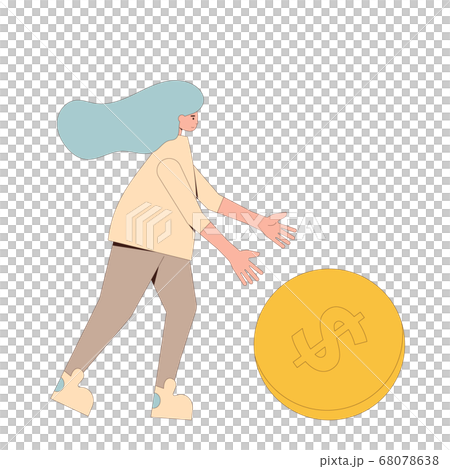 Girl running with money. Line art vector character Girl running with money. Line art vector character 68078638