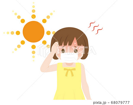 熱中症 猛暑の中マスクをつける女の子のイラスト素材