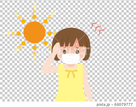 熱中症 猛暑の中マスクをつける女の子 68079777