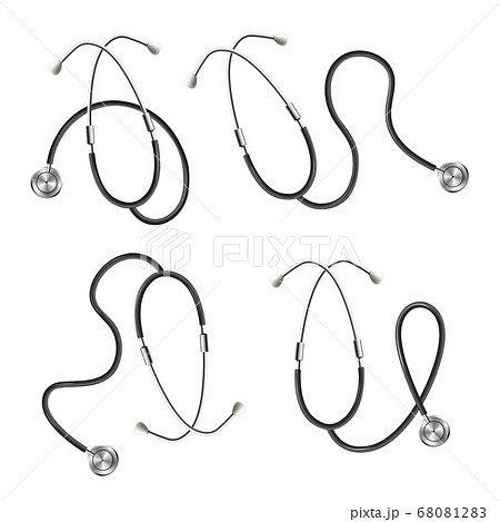 Set of medical stethoscopes 3d realistic vector illustration isolated on white. Set of medical stethoscopes 3d realistic vector illustration isolated on white. 68081283