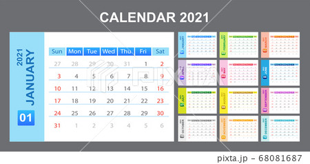 Calendar annual vector template year 2021 for office, layout corporate and company with horizontal. 68081687