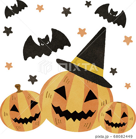 ハロウィン かぼちゃ おばけ 手描きタッチ セット ハロウィン かぼちゃ おばけ 手描きタッチ セット 68082449