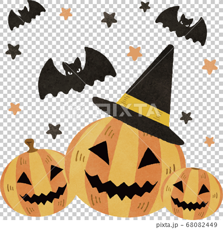 ハロウィン かぼちゃ おばけ 手描きタッチ セットのイラスト素材
