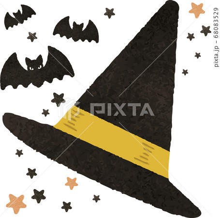 ハロウィン　おばけ　こうもり　三角帽子　手描きタッチ 68083529