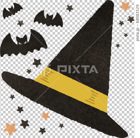 ハロウィン　おばけ　こうもり　三角帽子　手描きタッチ 68083529