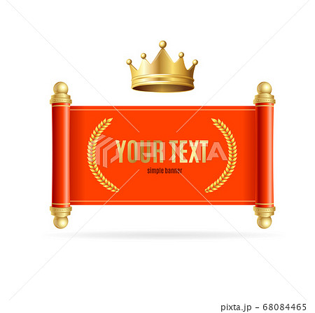 Realistic Detailed 3d Golden Crown and Red Scroll Banner. Vector 68084465