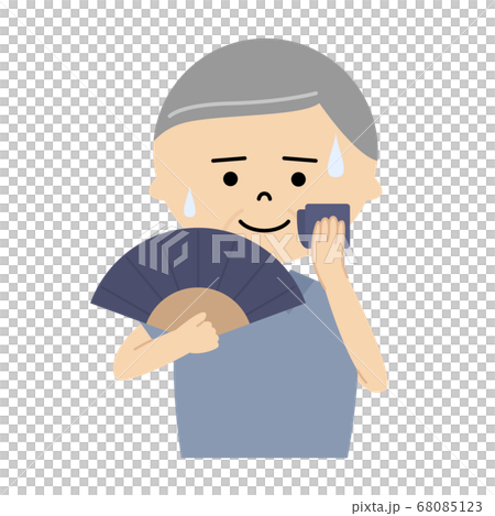 扇子を扇いでいるシニア男性のイラスト 上半身 のイラスト素材