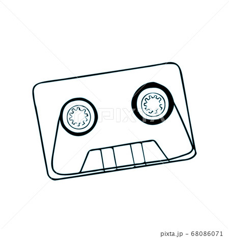 音楽 カセットテープ 手書き風イラスト 青緑ライン重ね のイラスト素材