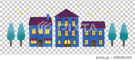 オーソドックスな夜の街並みのイラスト 68086204