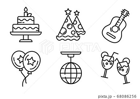 Birthday anniversary party line vector icon pack. Birthday anniversary party line vector icon pack. 68086256