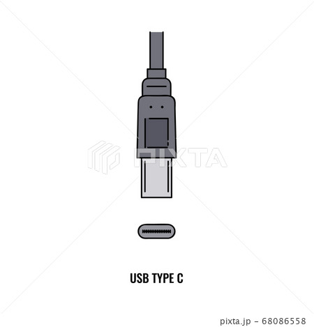 Usb Type C Port And Plug Isolated On White のイラスト素材