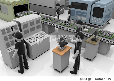 工場で働く人物 機械を操作する 精密機器を作る 3dイラストのイラスト素材