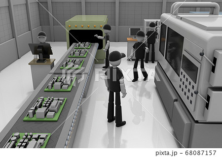 工場で働く人物。機械を操作する。精密機器を作る。3Dイラスト 68087157