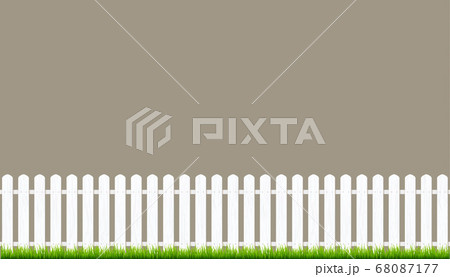 White fence with grass. Wooden picket background isolated farm garden barier illustration 68087177