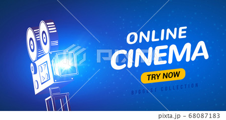 Online cinema poster concept background. Movie film projector old camera flyer digital movie 68087183