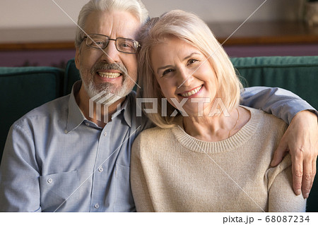 Smiling senior couple man and woman bonding, close up portrait 68087234