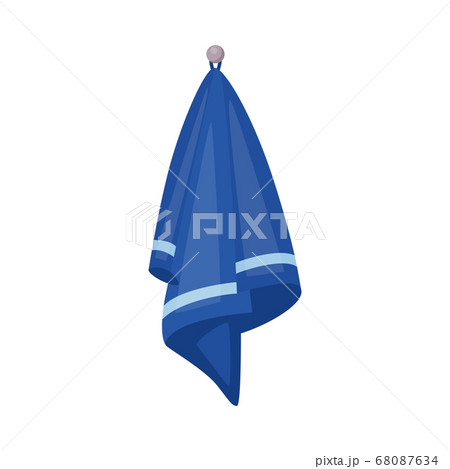 Blue kitchen or bath towel hanging on wall, flat vector illustration isolated. 68087634