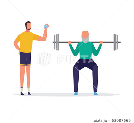Personal sport coach training powerlifter, flat vector illustration isolated. 68087669