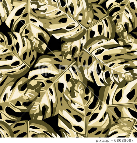Seamless botanic random pattern with gold monstera 68088087