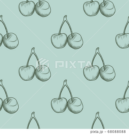 Cherry engraving seamless pattern. Etch black Cherry engraving seamless pattern. Etch black 68088088