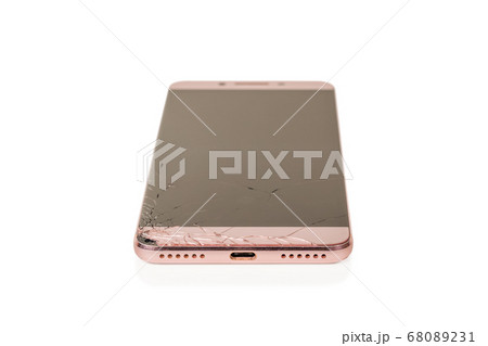 smartphone with a broken screen at bottom smartphone with a broken screen at bottom 68089231