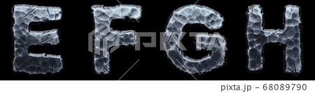 Set of capital letters E, F, G, H made of forged metal isolated on black background. 3d 68089790