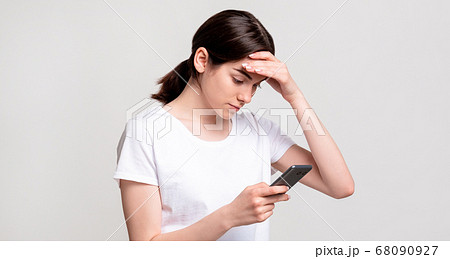 social media anxiety troubled woman smartphone social media anxiety troubled woman smartphone 68090927