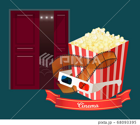 Cinema Hall with Popcorn in Package and Glasses 68093395