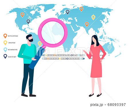 World Map with Marked Places, Navigation Symbols 68093397