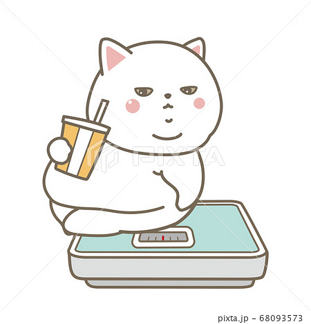 太った猫の体重測定 ペットの健康管理のイラスト素材