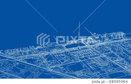 Outline city concept. Wire-frame style 68095064