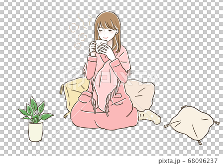 暖かい飲みものを飲む女性 68096237