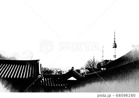 モノクロ ビル 風景のイラスト素材